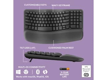 Logitech Wave Keys Wireless Ergonomic Keyboard with Palm Rest Logitech Wave Keys Wireless Ergonomic Keyboard with Palm Rest