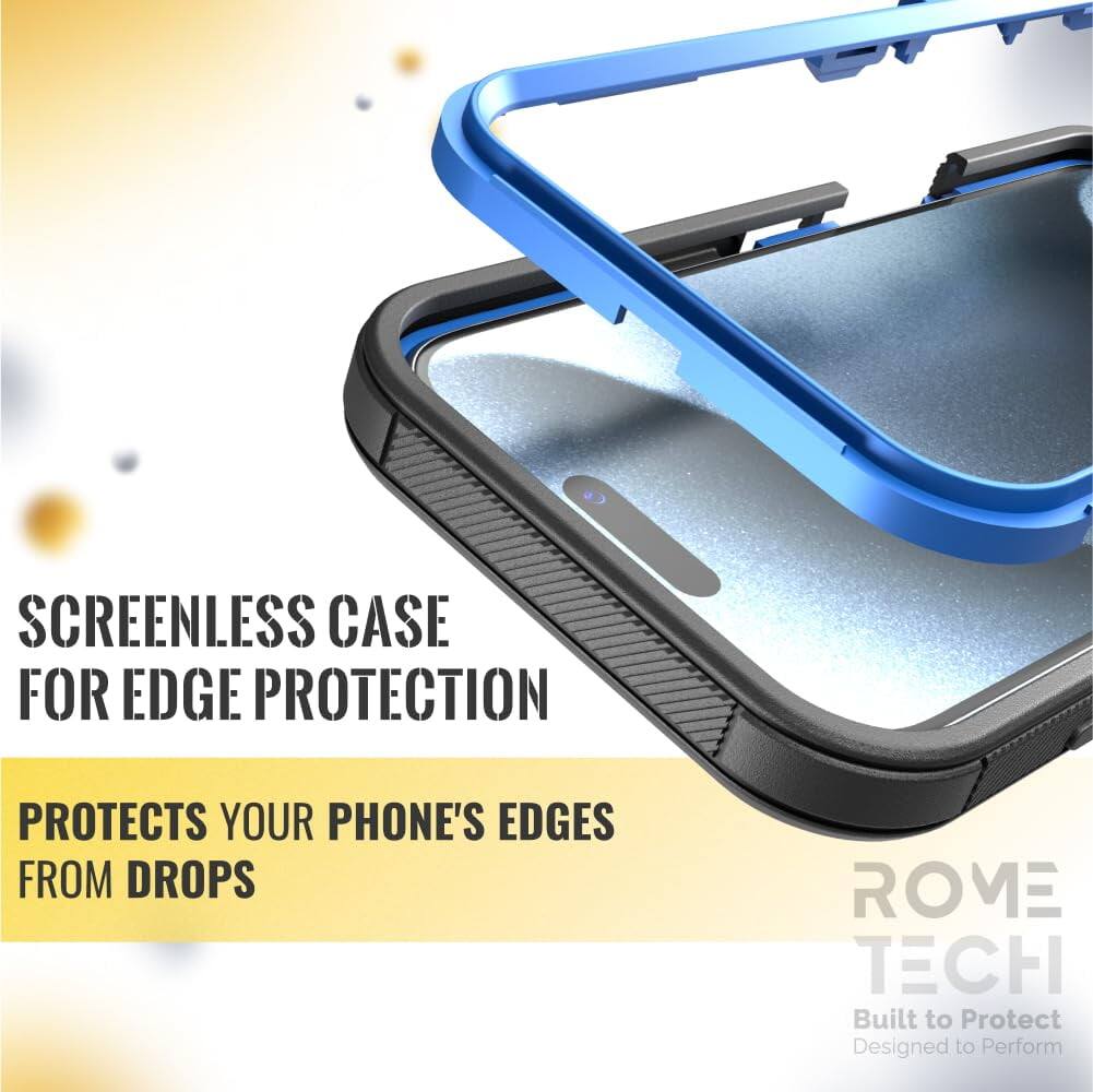 SCREENLESS CASE FOR EDGE PROTECTION  
PROTECTS YOUR PHONE'S EDGES FROM DROPS  

ROME TECH  
Built to Protect  
Designed to Perform