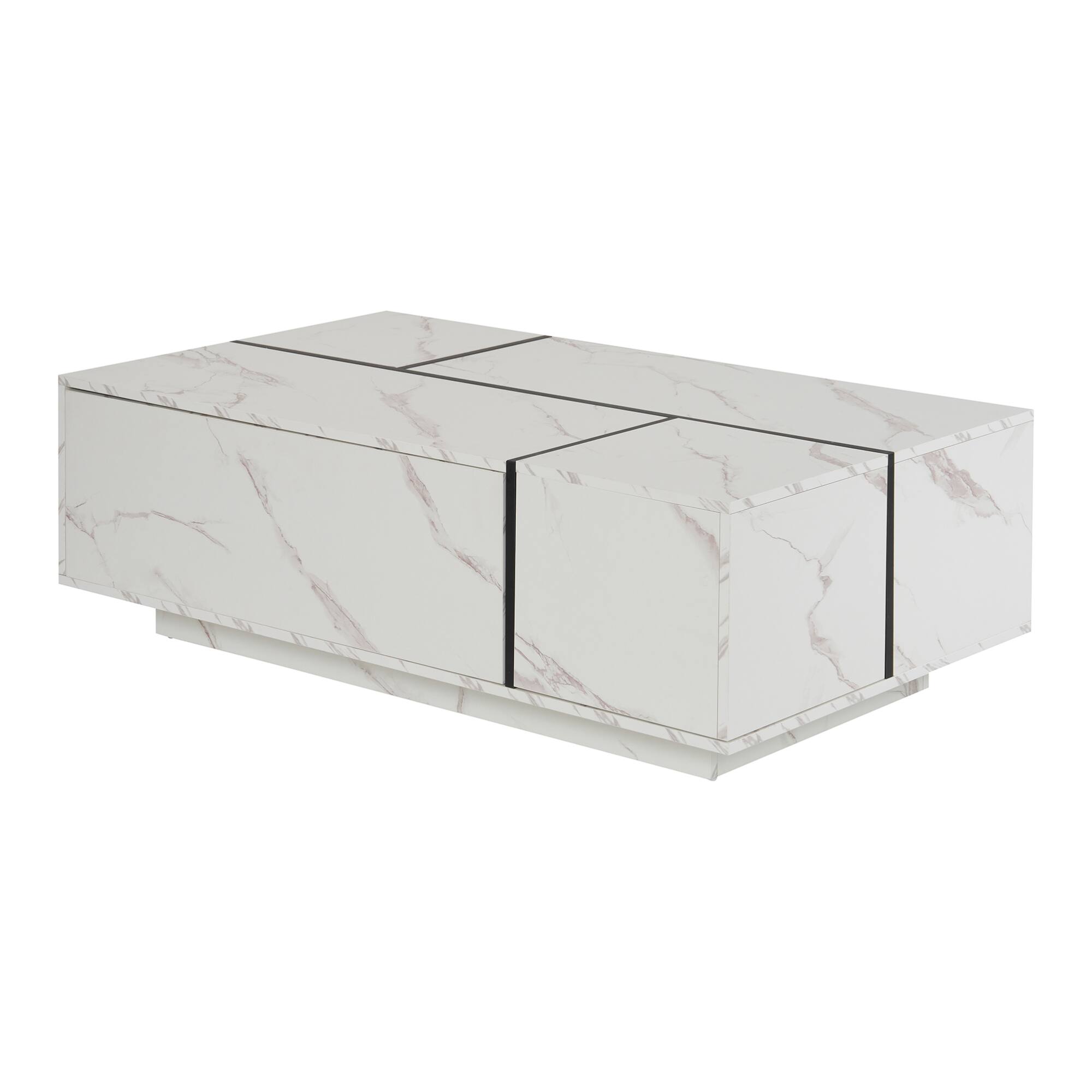 Alt View 9. GOODSILO - Modern Rectangular Sliding Top Coffee Table with Hidden Storage and Drawers for Living Room - White.