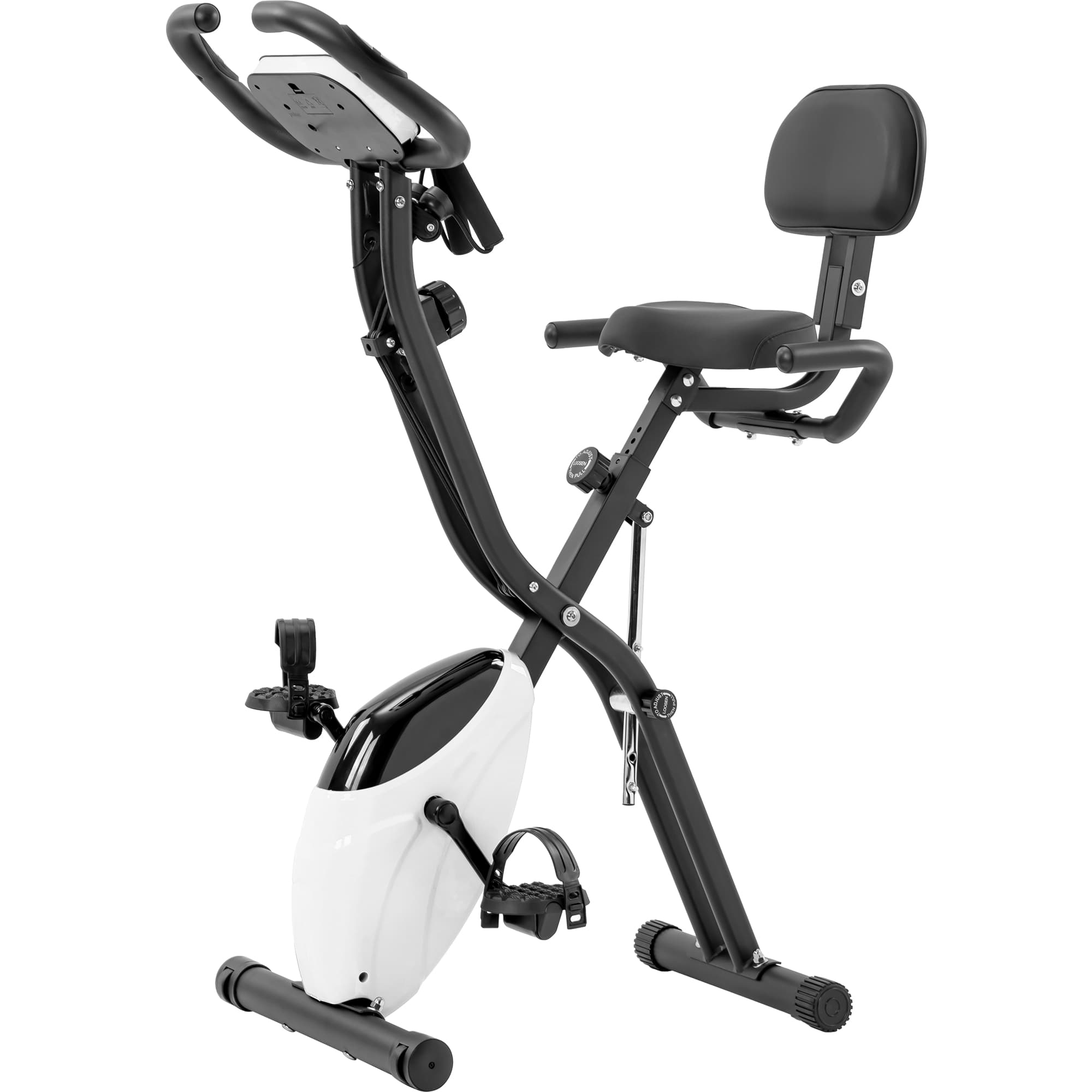 Front. Lycvki - Folding Exercise Bike Fitness Upright and Recumbent X Bike with 16 Level Adjustable Resistance Arm Bands and Backrest - white.