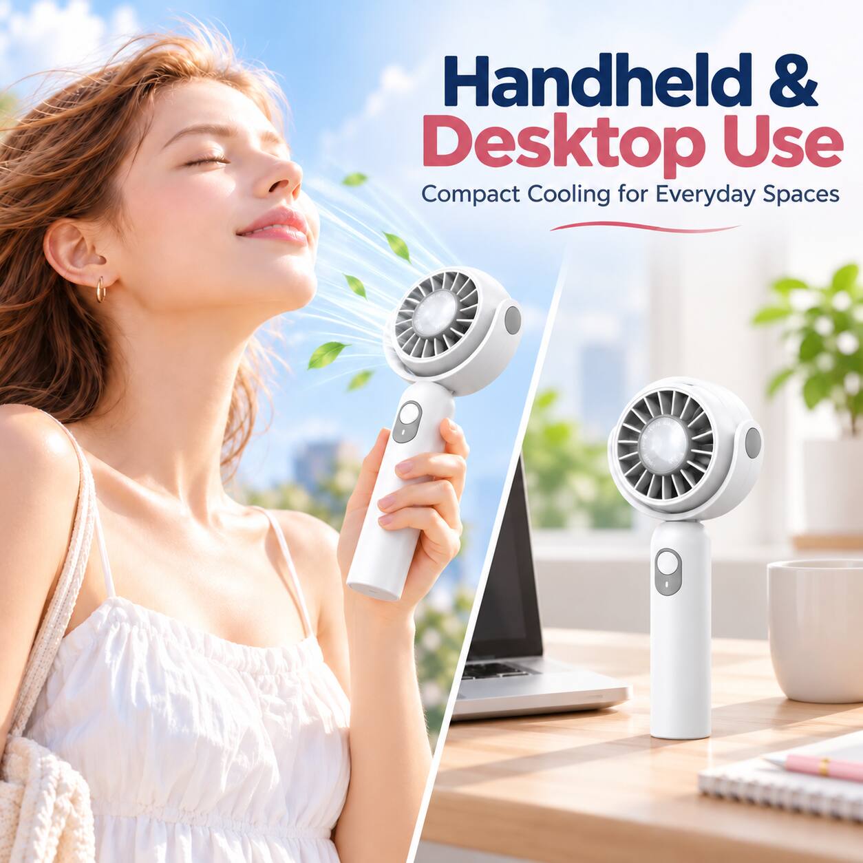 Handheld & Desktop Use  
Compact Cooling for Everyday Spaces