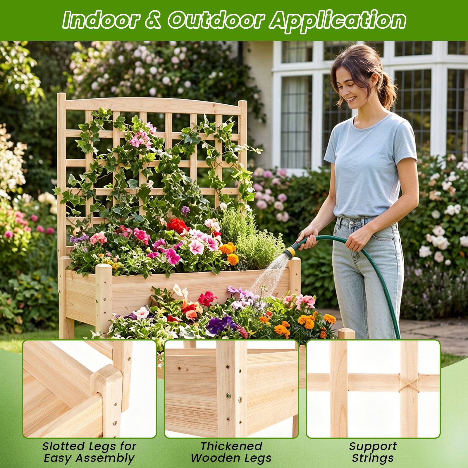 Indoor & Outdoor Application

Slotted Legs for Easy Assembly
Thickened Wooden Legs
Support Strings