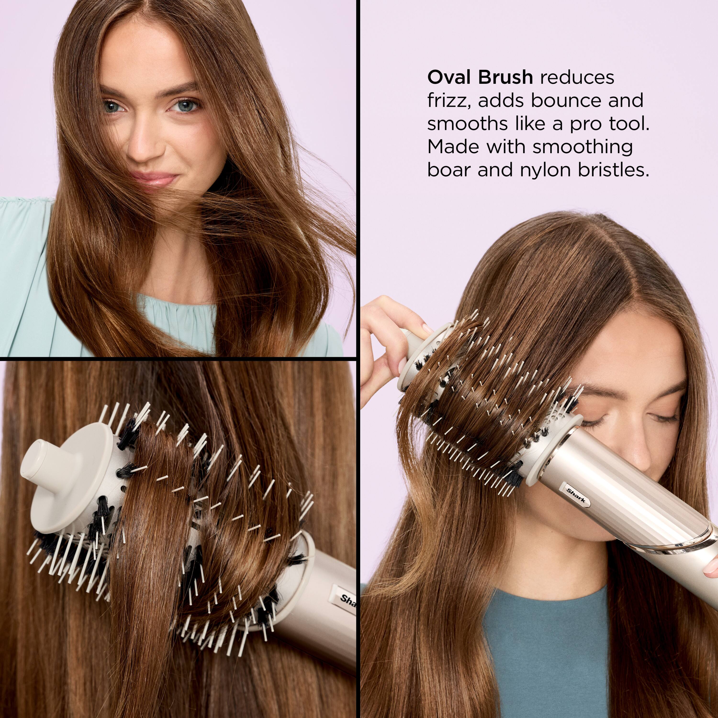 Oval Brush reduces frizz, adds bounce and smooths like a pro tool. Made with smoothing boar and nylon bristles.