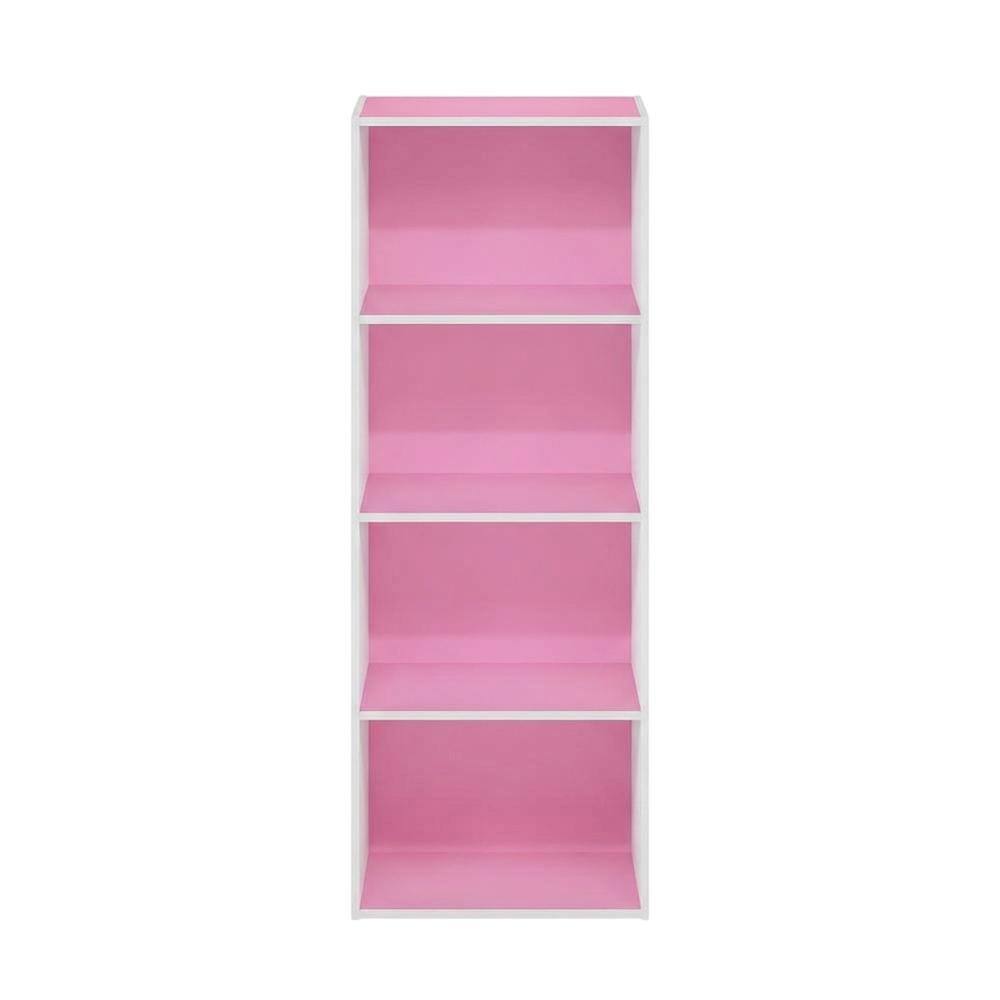 Back. FurniFact - Engineered Wood Bookcase with Open Shelving for Storage and Display - Pink/White.