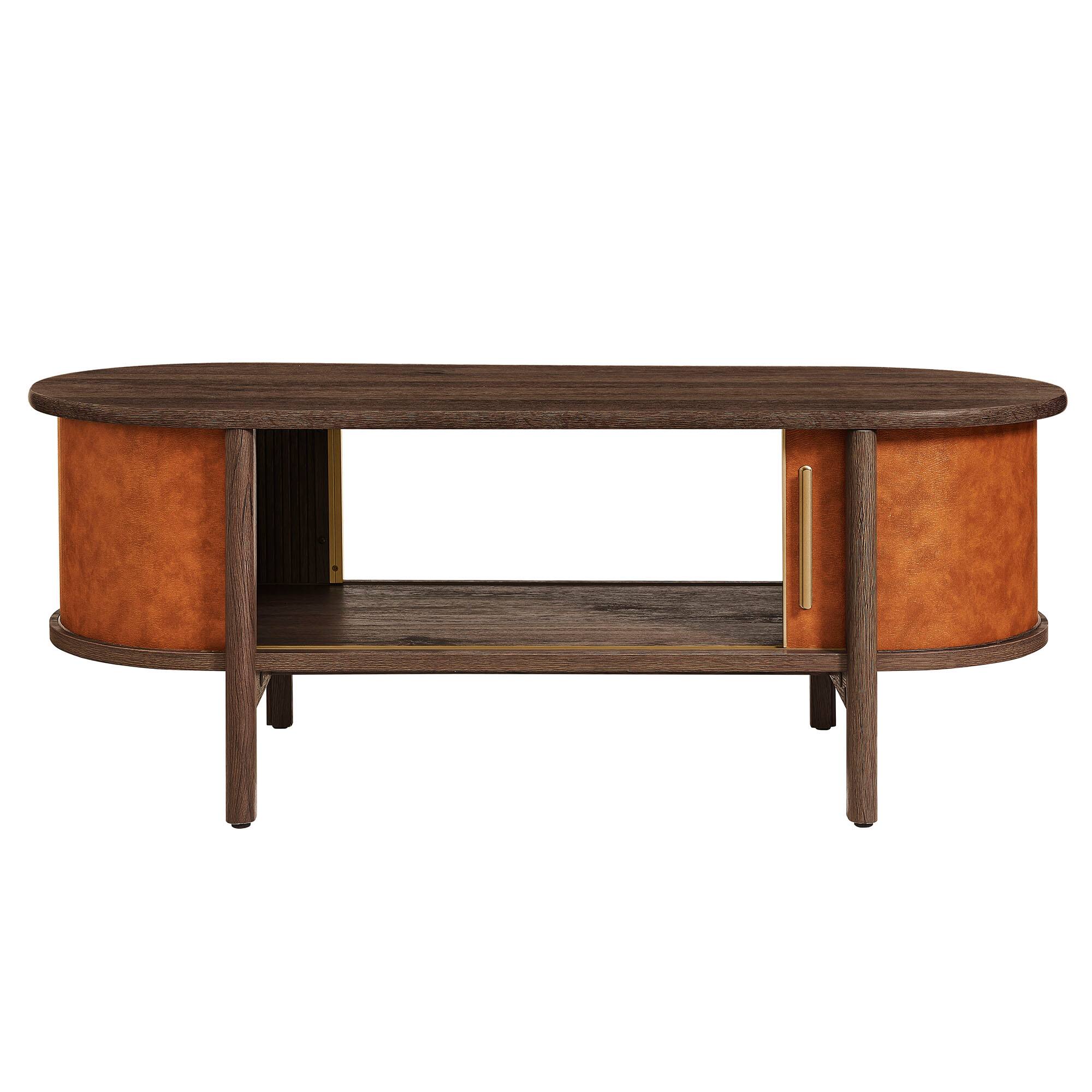 Alt View 6. Modway - Coralie Curved Vegan Leather Oval Coffee Table by Modway - Walnut Tan.