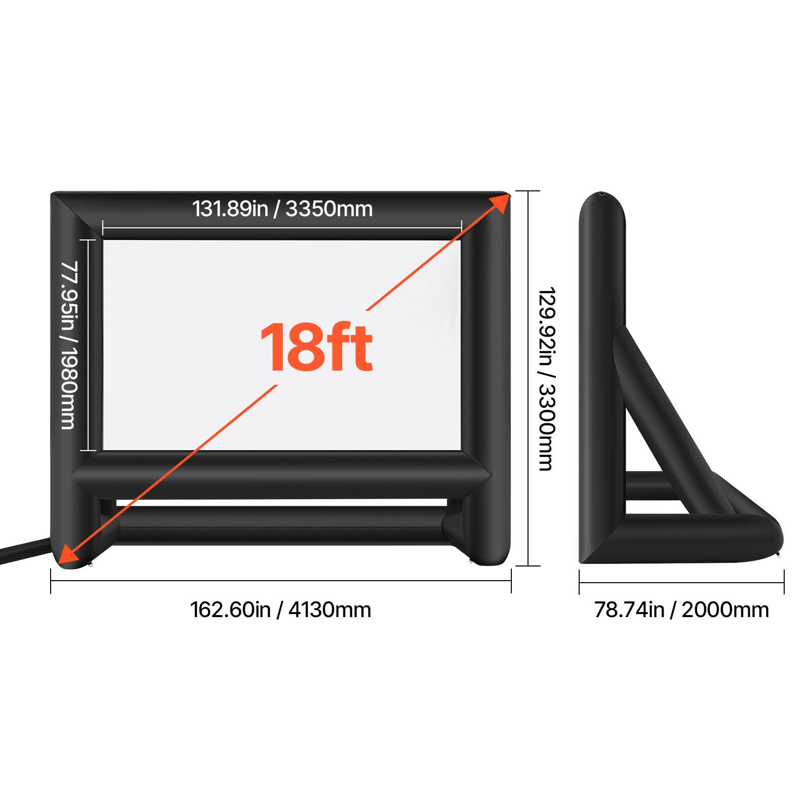 18ft, 131.89in / 3350mm, 129.92in / 3300mm, 162.60in / 4130mm, 78.74in / 2000mm
