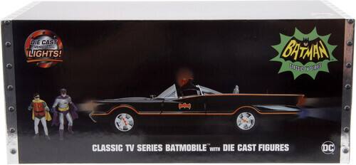 DIE CAST VENICLCA LIGHTS! BATMAN CLASSIC TV SERIES BATMOBILE WITH DIE CAST FIGURES DC