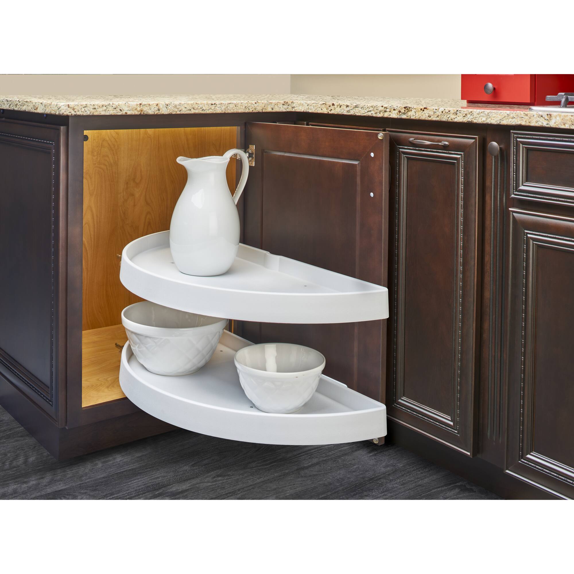 Alt View 1. Rev-A-Shelf - Rev-A-Shelf 31" Lazy Susan Half-Moon Polymer Two-Tier Blind Cabinet 6882-31-11-570 - White.