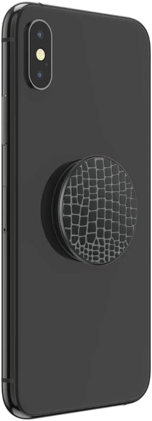 Left. PopSockets - PopSockets Luxe PopGrip Embossed Metal Croc Black - Black.