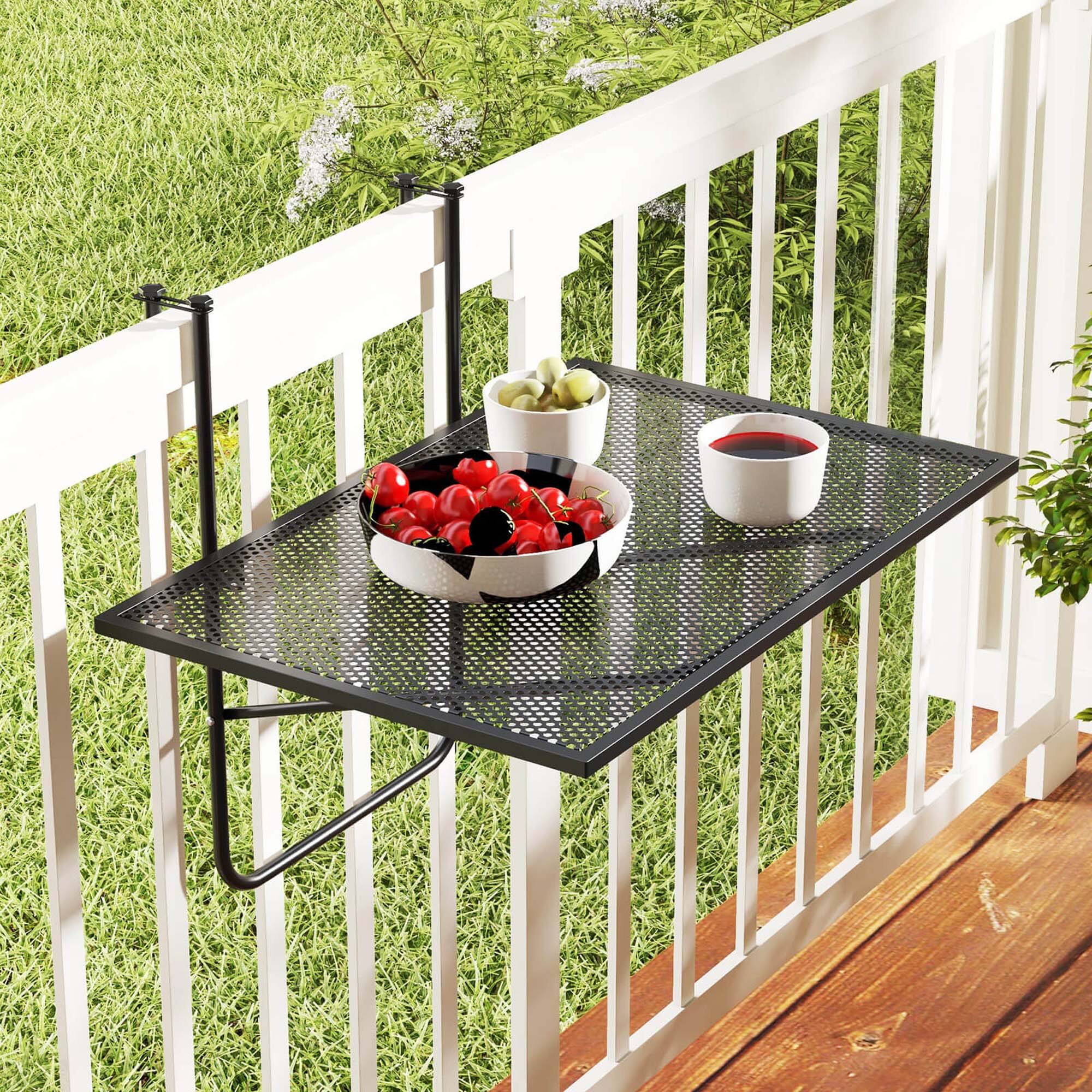Alt View 1. Costway - Costway Balcony Railing Table with Adjustable Hooks Hanging Folding Deck Table Plant Stand - Black.