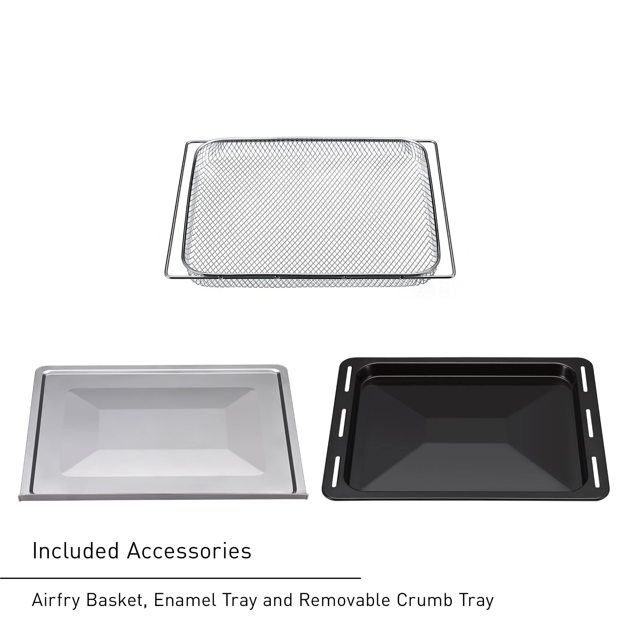 Included Accessories: Airfry Basket, Enamel Tray, and Removable Crumb Tray