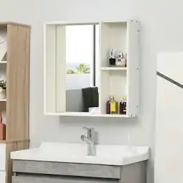 Kadyn - 31.5" x 25.5" Bathroom Medicine Cabinet with Mirror, Storage Shelf, Over Toilet Bathroom Cabinet Wall Mounted - White