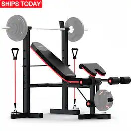 HARISON - 6in1 Weight Bench Set with Racks,Leg Extension,Preacher Curl&Resistance Bands,Workout Bench 660LB (BBG30813) - Black