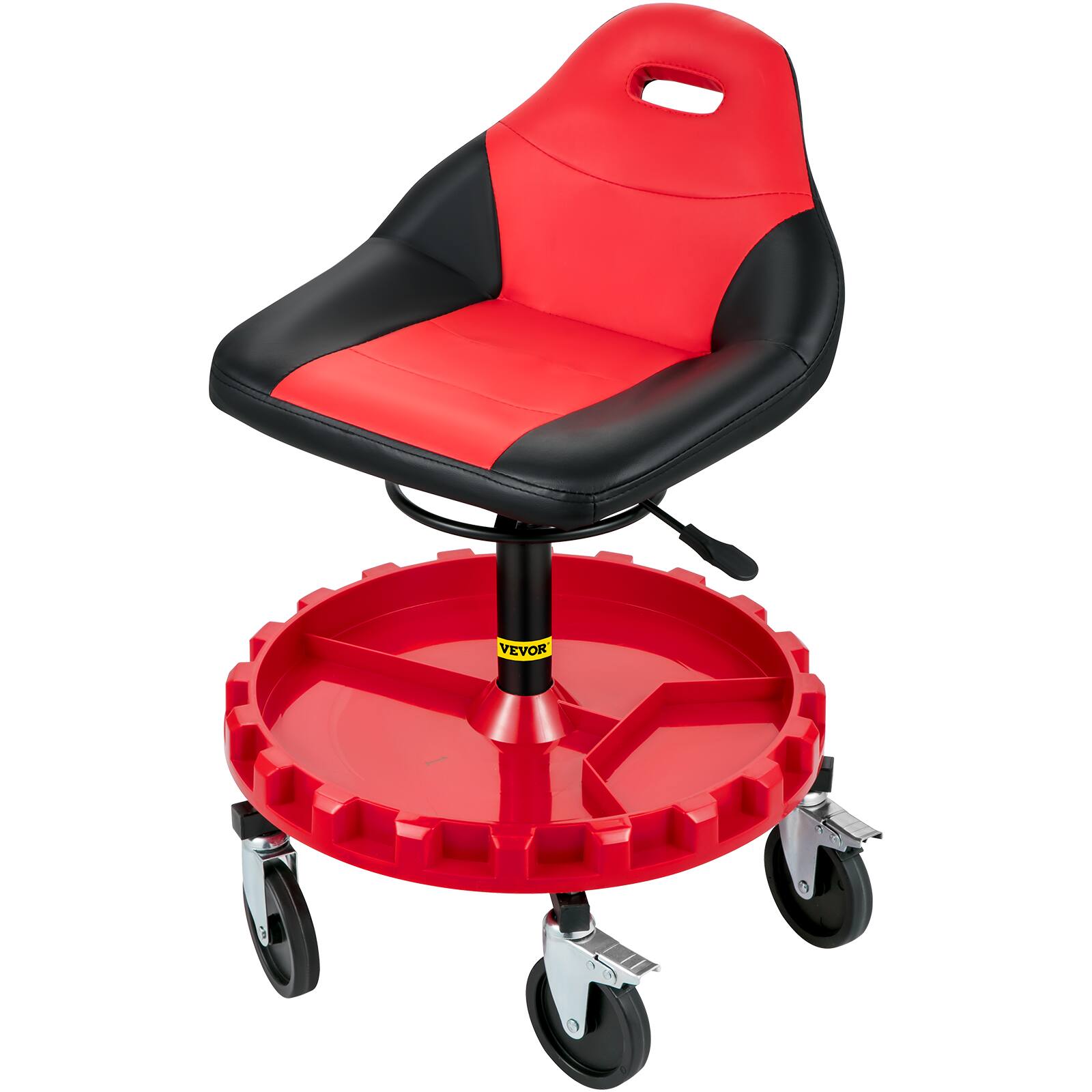 Alt View 5. VEVOR - Rolling Garage Stool, 135 KG Capacity,Adjustable Height from 54 cm to 66 cm, Mechanic Seat with 360-degree Swivel Wheels - Black;Red.