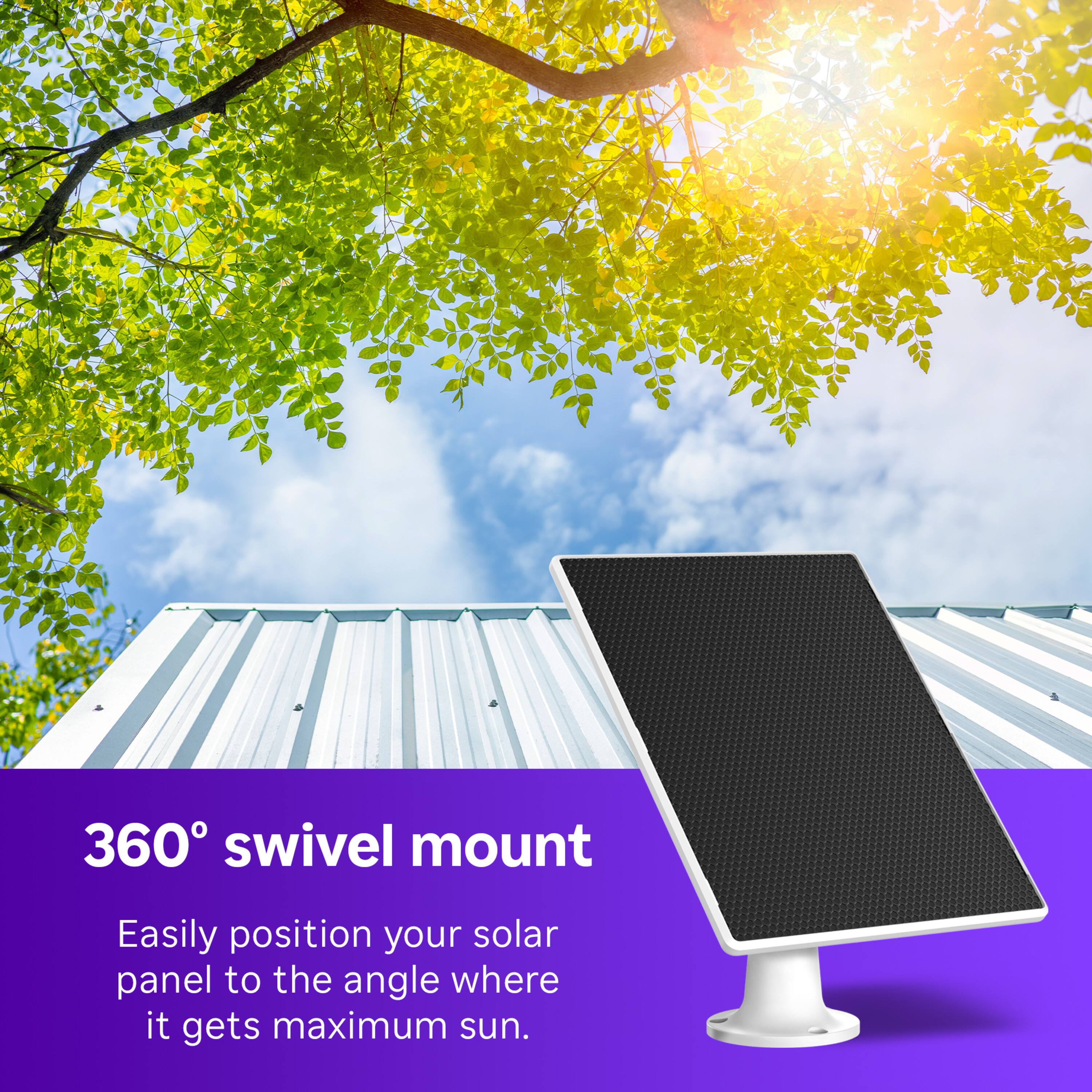 360 Swivel Mount: Easily position your solar panel to the angle where it gets maximum sun.