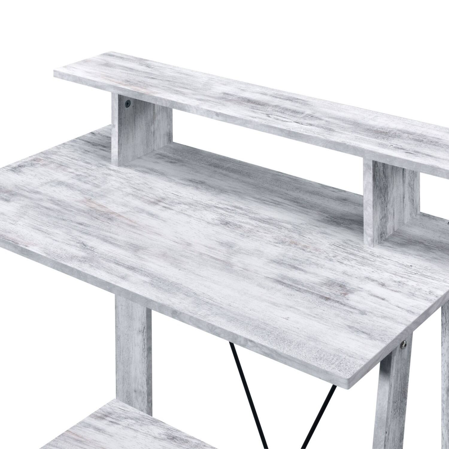 Alt View 7. Glintex - Rectangular Writing Desk with Upper and Lower Storage Shelves, Sturdy 15mm Panels and Metal V-Back Design - Black+Grey.