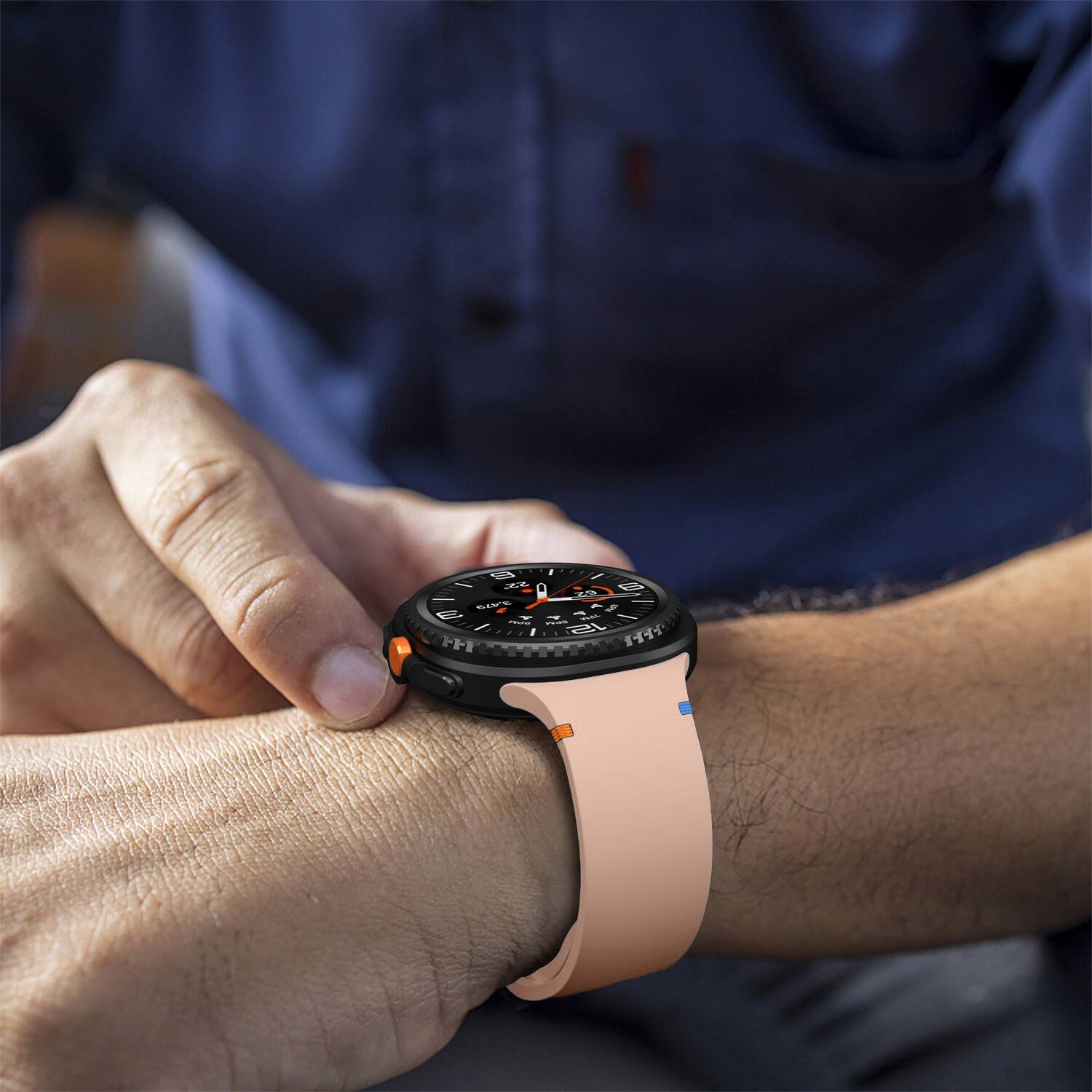 Left. StrapsCo - Active Band Silicone Rubber Watch Strap For Samsung Galaxy Watch 8 (Medium-Long) - Milk Tea.