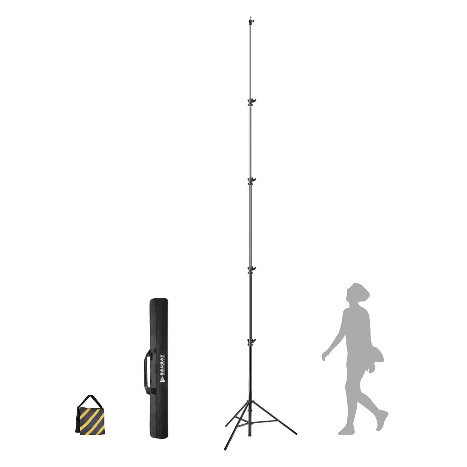 Front. RAUBAY - 16′ Tall Tripod Light Stand TT480 Extreme Tall Video Camera Sports Tripod for Recording All the Sports Playground - Black.