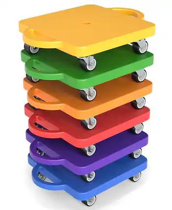 Front. Sugift - 6-Pack Kids Sitting Scooter Set with Handles and Non-marring Universal Casters - Multicolor.