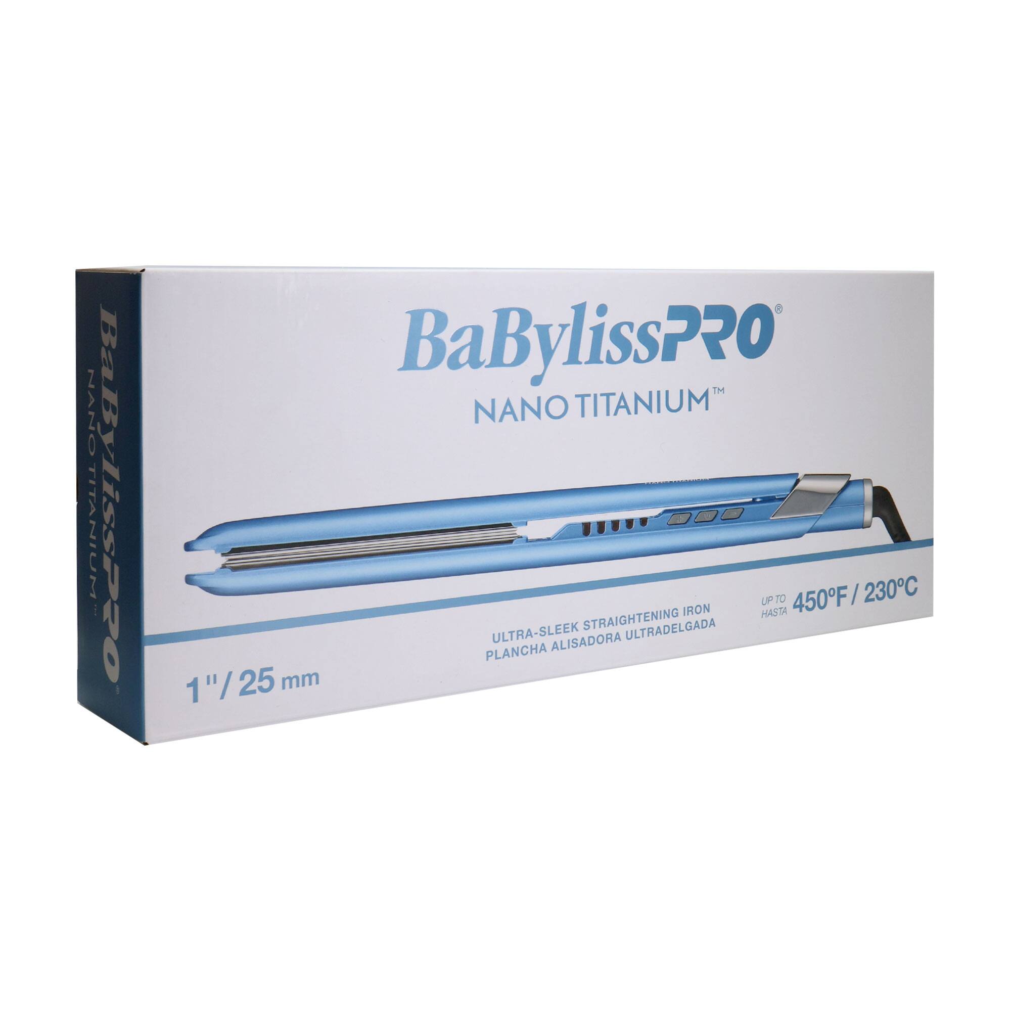 BaBylissPRO NANO TITANIUM  
1" / 25 mm  
ULTRA-SLEEK STRAIGHTENING IRON  
HASTA 450°F / 230°C
