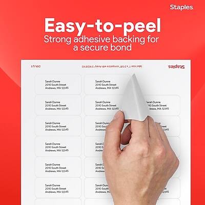 Staples Easy-to-peel Strong adhesive backing for a secure bond

Sarah Dunne 2010 South Street Andrews, MA 12345

Sarah Dunne 2010 South Street Andrews, MA 12345

Sarah Dunne 2010 South Street Andrews, MA 12345

Sarah Dunne 2010 South Street Andrews, MA 12345

Sarah Dunne 2010 South Street Andrews, MA 12345

Sarah Dunne 2010 South Street Andrews, MA 12345

Sarah Dunne 2010 South Street Andrews, MA 12345

Sarah Dunne 2010 South Street Andrews, MA 12345

Sarah Dunne 2010 South Street Andrews, MA 12345

Sarah Dunne 2010 South Street Andrews, MA 12345

Sarah Dunne 2010 South Street Andrews, MA 12345

Sarah Dunne 2010 South Street Andrews, MA 12345

Sarah