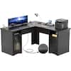 Front. Aheaplus - 60"L-Shaped Corner Desk - Sturdy 2-Person Executive Desk with Storage/File Cabinets & Power/USB Ports - Black.