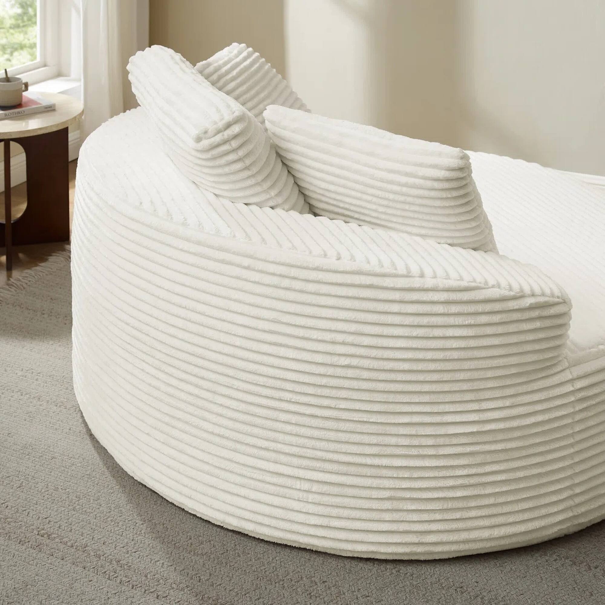 Angle. Yardgrace - Oversized 55.1" Round Corduroy Chaise Lounge – Deep Seat Cloud Sofa, No Assembly Needed - Beige.