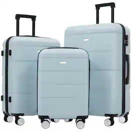 HTUTWOO - Hardshell Luggage Sets 3 Piece-Double Spinner Wheels Suitcase with Handle Password Lock,Lightweight 20"+24"+28" Luggages - Light Blue