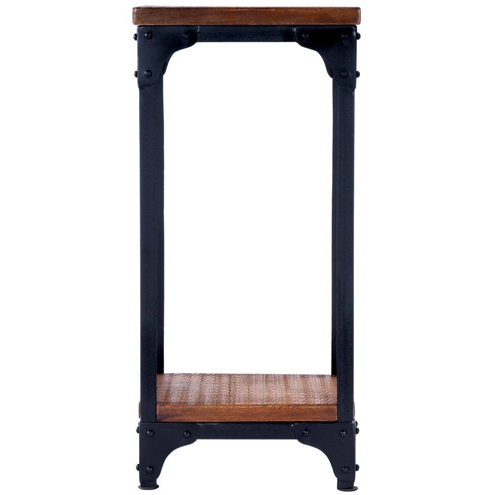 Alt View 2. Butler Specialty - Gandolph Industrial Chic Wood & Iron Pedestal Stand - Medium Brown.