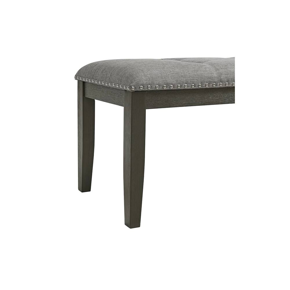 Back. Elements - Everdeen Transitional Upholstered Dining Bench with Button Tufting and Nailheads - Charcoal.