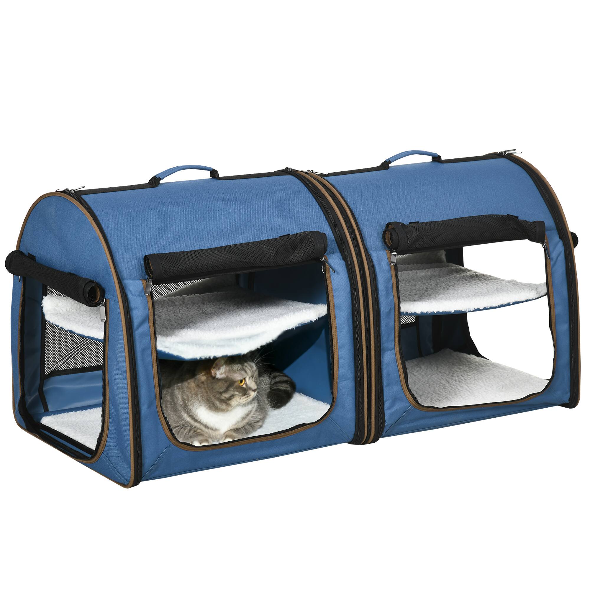 Front. APRILSOUL - 39in Portable Soft-Sided Pet Cat Carrier with Divider Two Compartments Soft Cushions and Storage Bag Blue.