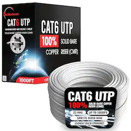 Cables Direct Online - Cat6 23AWG 1000FT Solid Bare Copper CMR ETL Riser Rated Cable, 550MHz Bulk Ethernet Wire with PoE Support - White