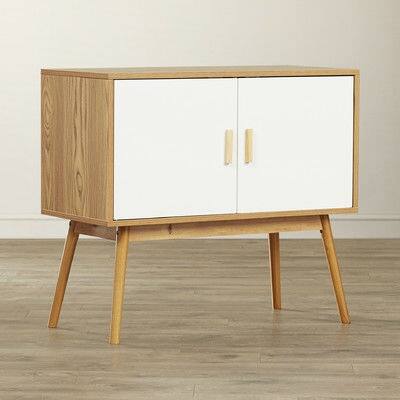 Back. SlickBlue - Mid-Century Modern Wood-Leg Console Table with Storage Cabinet - Light Walnut.