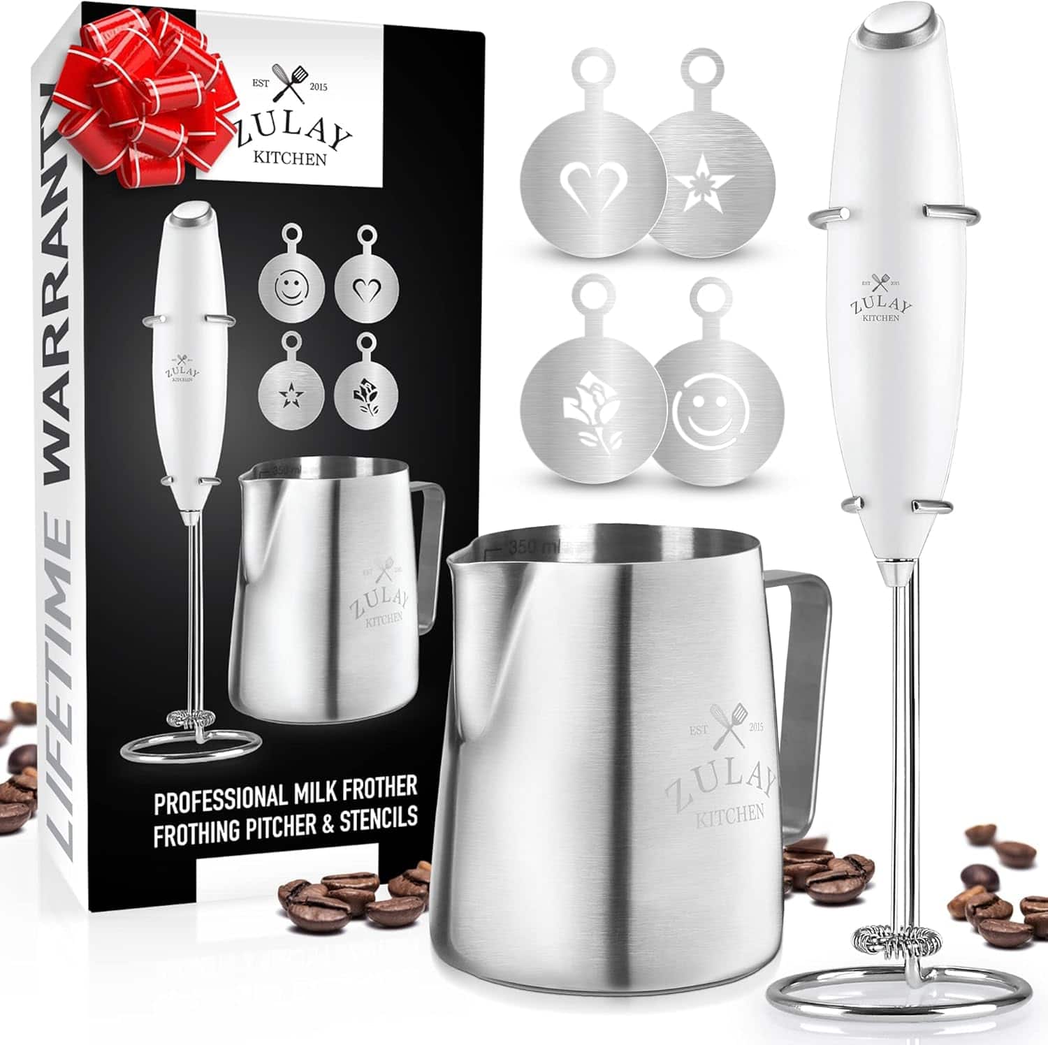LIFETIME WARRANTY
ZULAY KITCHEN
EST 2015
PROFESSIONAL MILK FROTHER FROTHING PITCHER & STENCILS
ZULAY KITCHEN