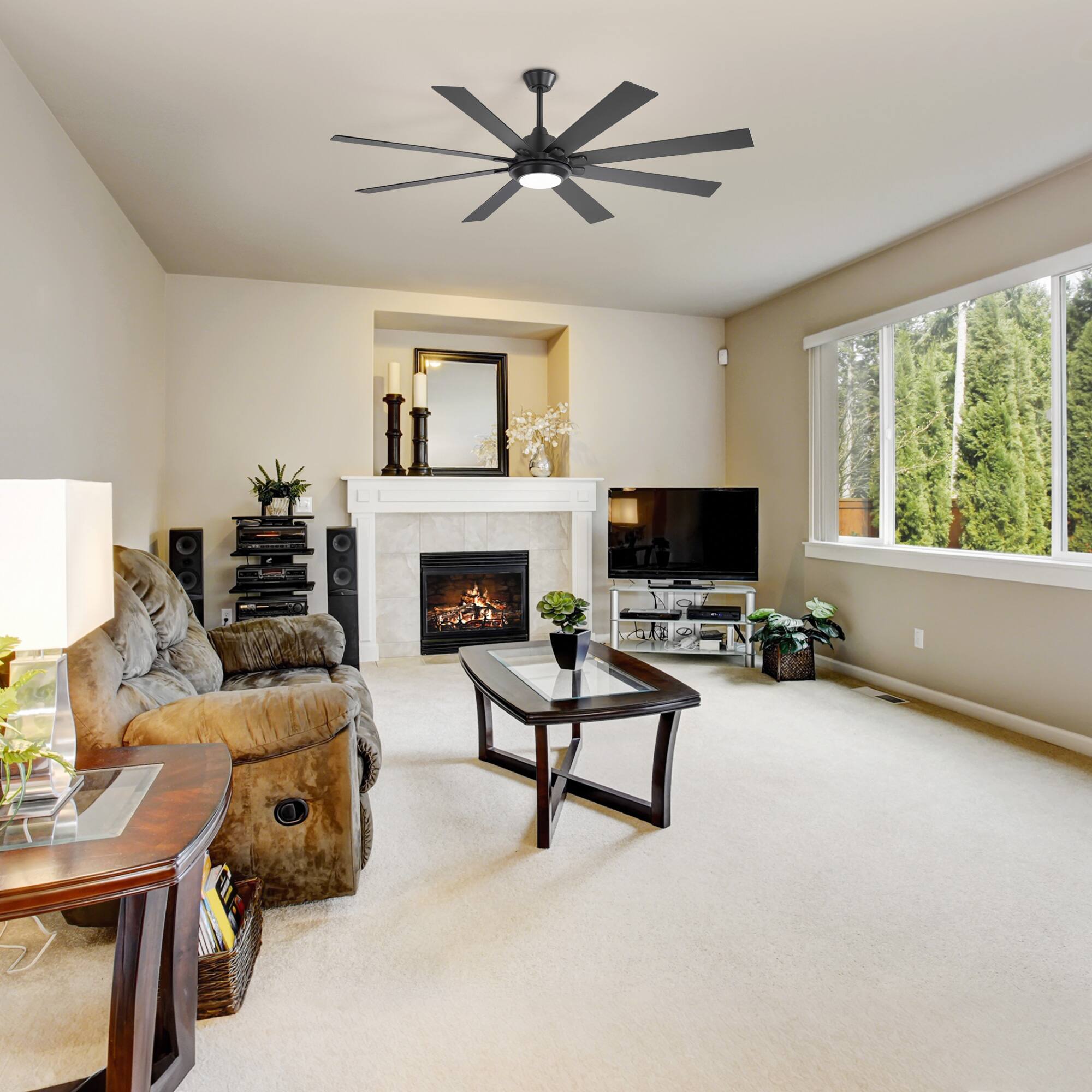 Alt View 1. Breezary - Breezary 65-Inch Ceiling Fan with 8 Plywood Blades, DC Motor, 6-Speed Remote Control, 3 Color Light, Timer & Memory - Matte Black.