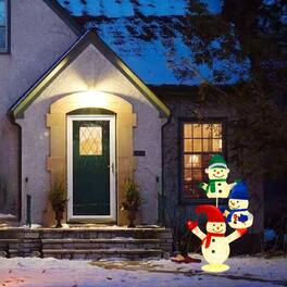 BreeBe - 5ft Stacked Snowman Christmas Decor with 110 LED Lights – Illuminated Holiday Display - White