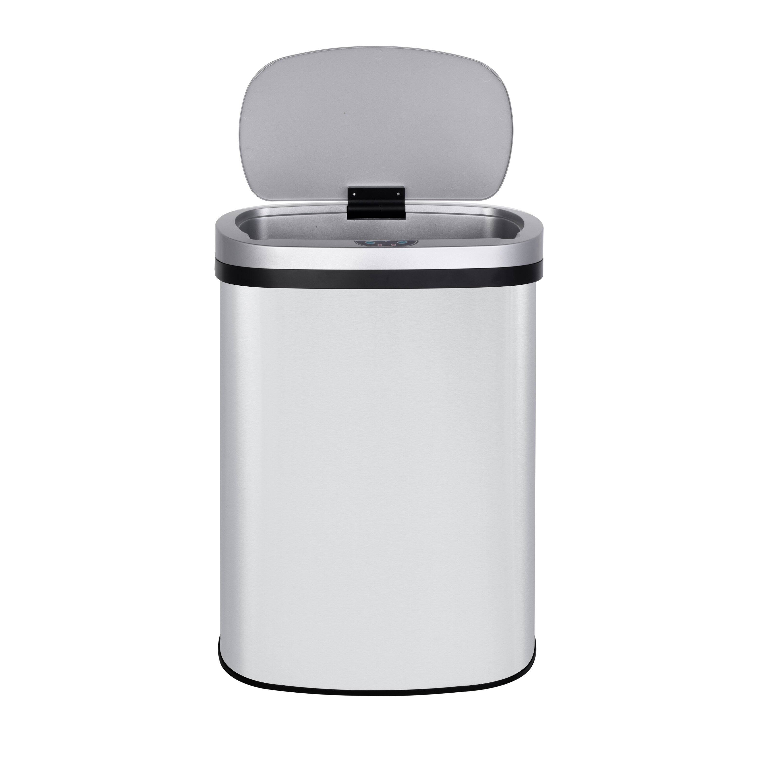 Left. Innovaze - 13 Gal./50 Liter Stainless Steel Oval Motion Sensor Trash Can for Kitchen - Sliver.
