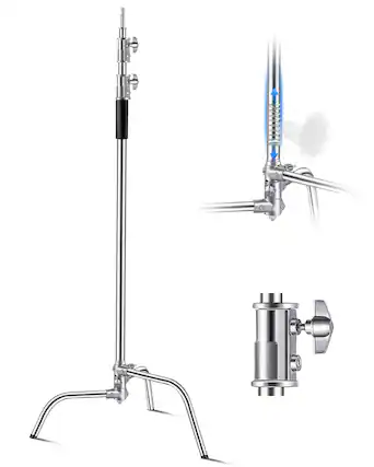Front. VEVOR - C Stand, Max Height 10.83 ft/330 cm, Stainless Steel Heavy Duty Photography Light Stand with 4.8-9.8ft Adjustable Height - Silver.
