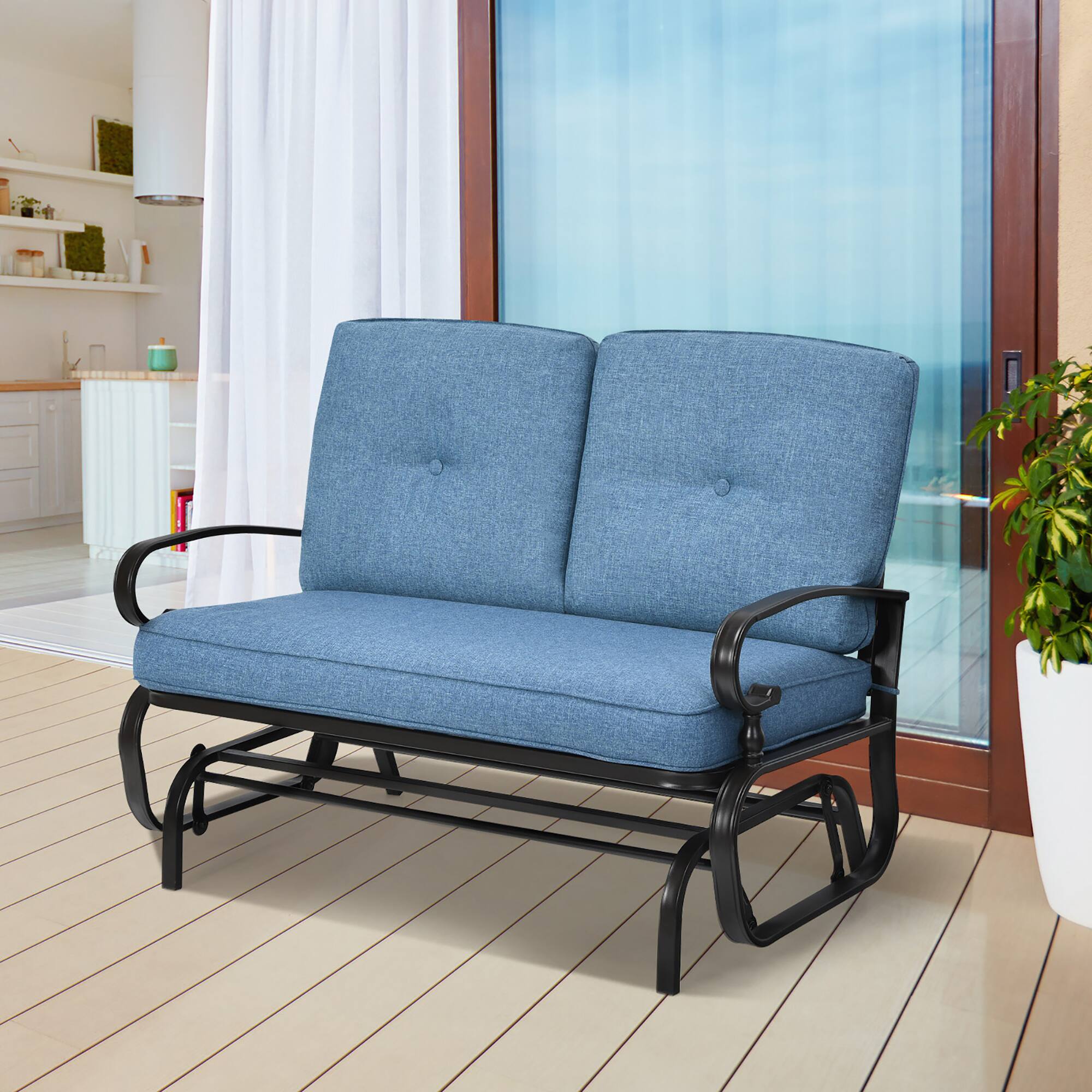 Alt View 2. Costway - Costway 2-Person Outdoor Swing Glider Chair Bench Loveseat Cushioned Sofa - Blue.