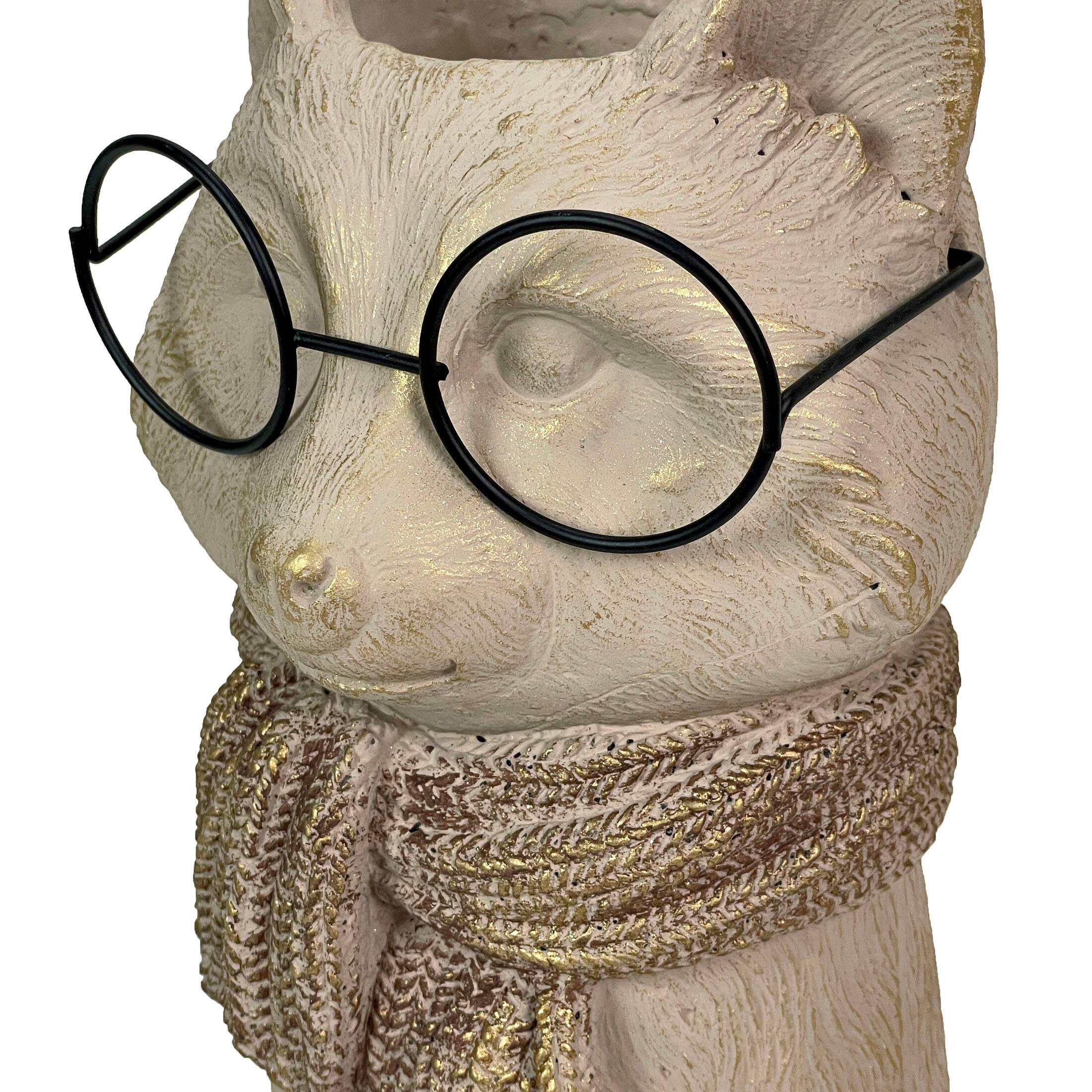 Alt View 2. Things2Die4 - Bespectacled Fox Cement Vase 8.25in – Cute Fox Planter, Animal Flower Pot, Gift - Taupe.