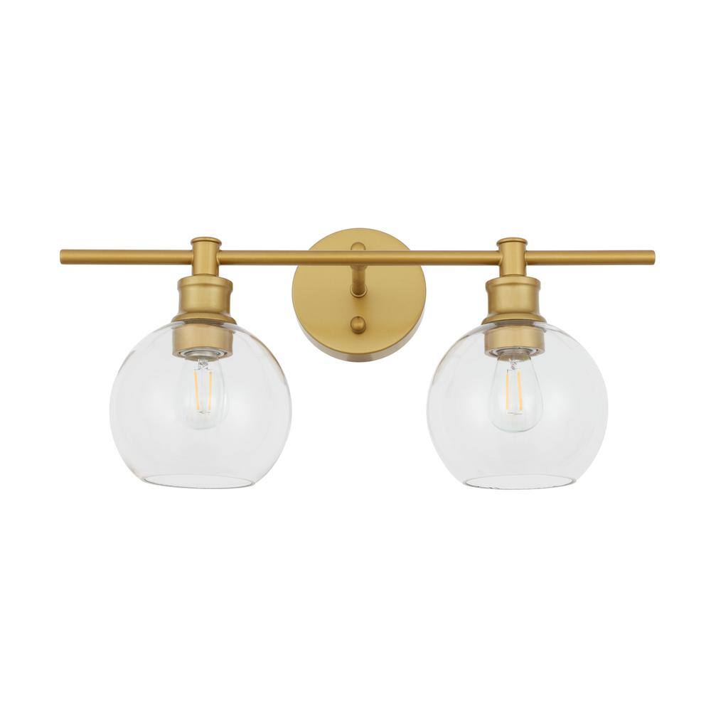 Left. Living District - Collier 2 light Brass and Clear glass Wall sconce - Brass And Clear Glass.