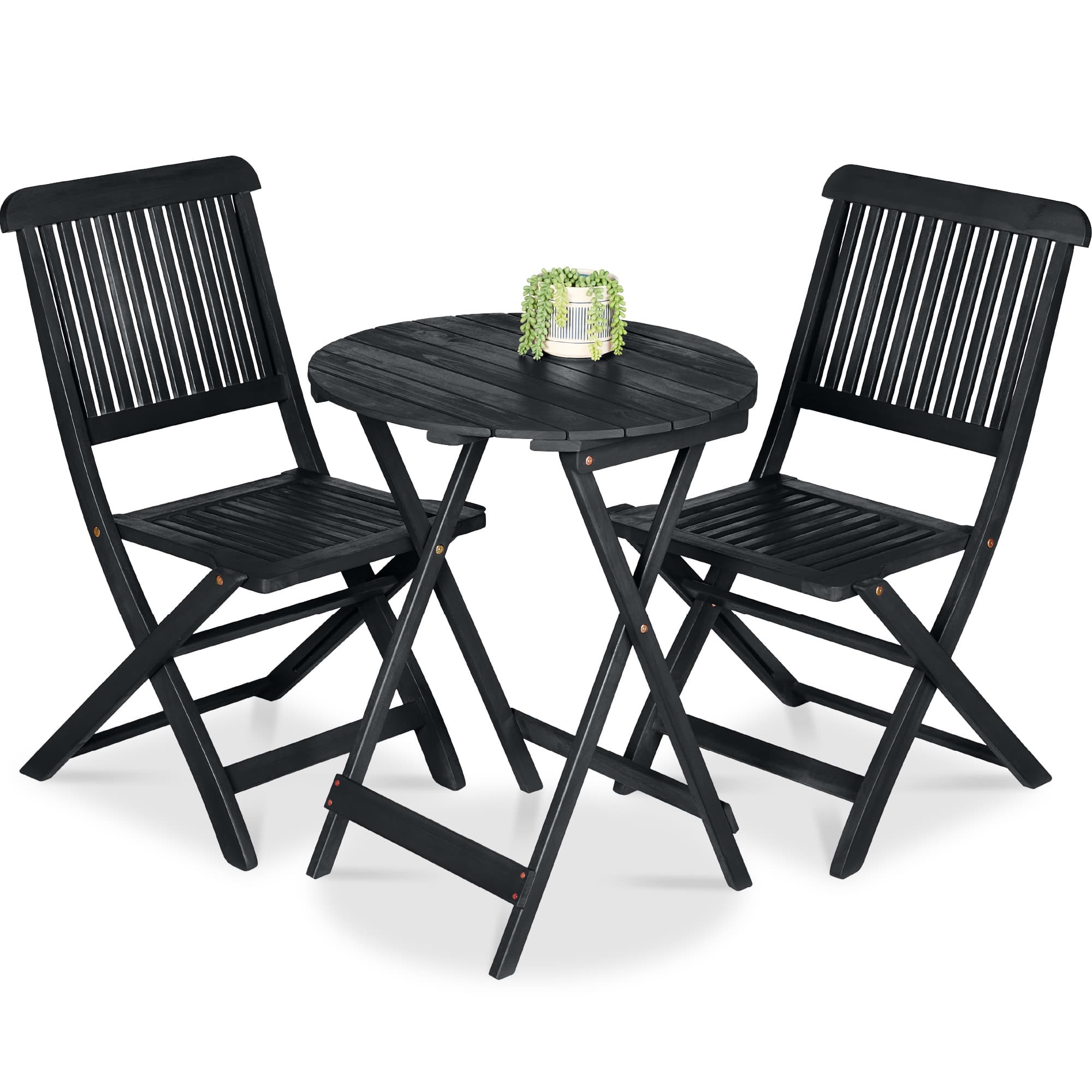 Best Choice Products - 3-Piece Acacia Wood Bistro Set, Folding Patio Furniture w/ 2 Chairs, Table - Charcoal