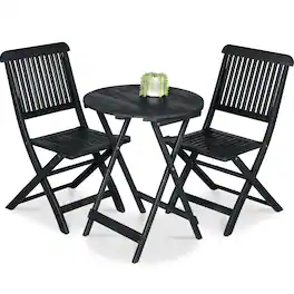 Best Choice Products - 3-Piece Acacia Wood Bistro Set, Folding Patio Furniture w/ 2 Chairs, Table - Charcoal