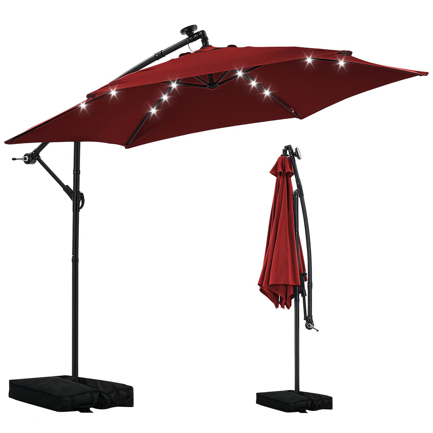 Angle. Ainfox - Ainfox 10FT Solar LED Outdoor Patio Yard Offset Umbrella with Cross Base for Market,Garden,Deck,Backyard,Pool,with light - red.