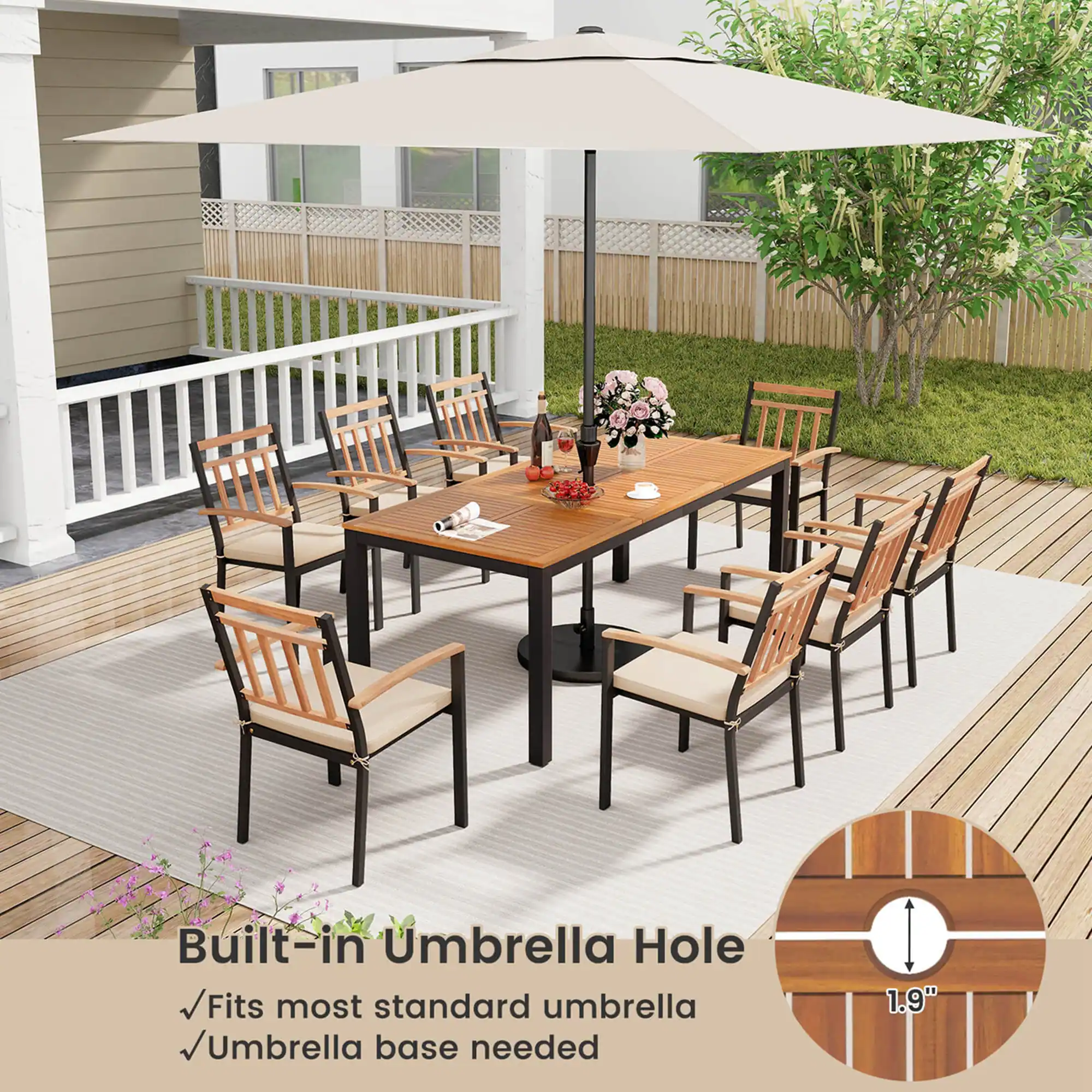 Built-in Umbrella Hole  
Fits most standard umbrella  
Umbrella base needed  
1.9"