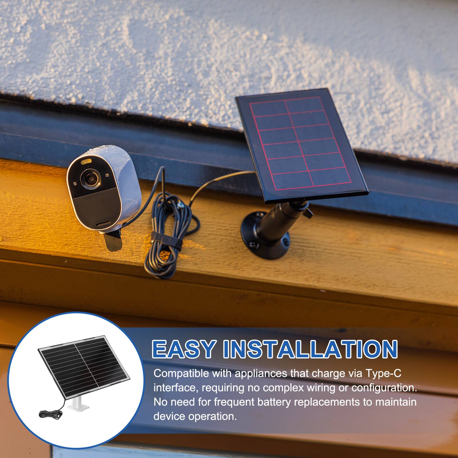 EASY INSTALLATION  
Compatible with appliances that charge via Type-C interface, requiring no complex wiring or configuration. No need for frequent battery replacements to maintain device operation.