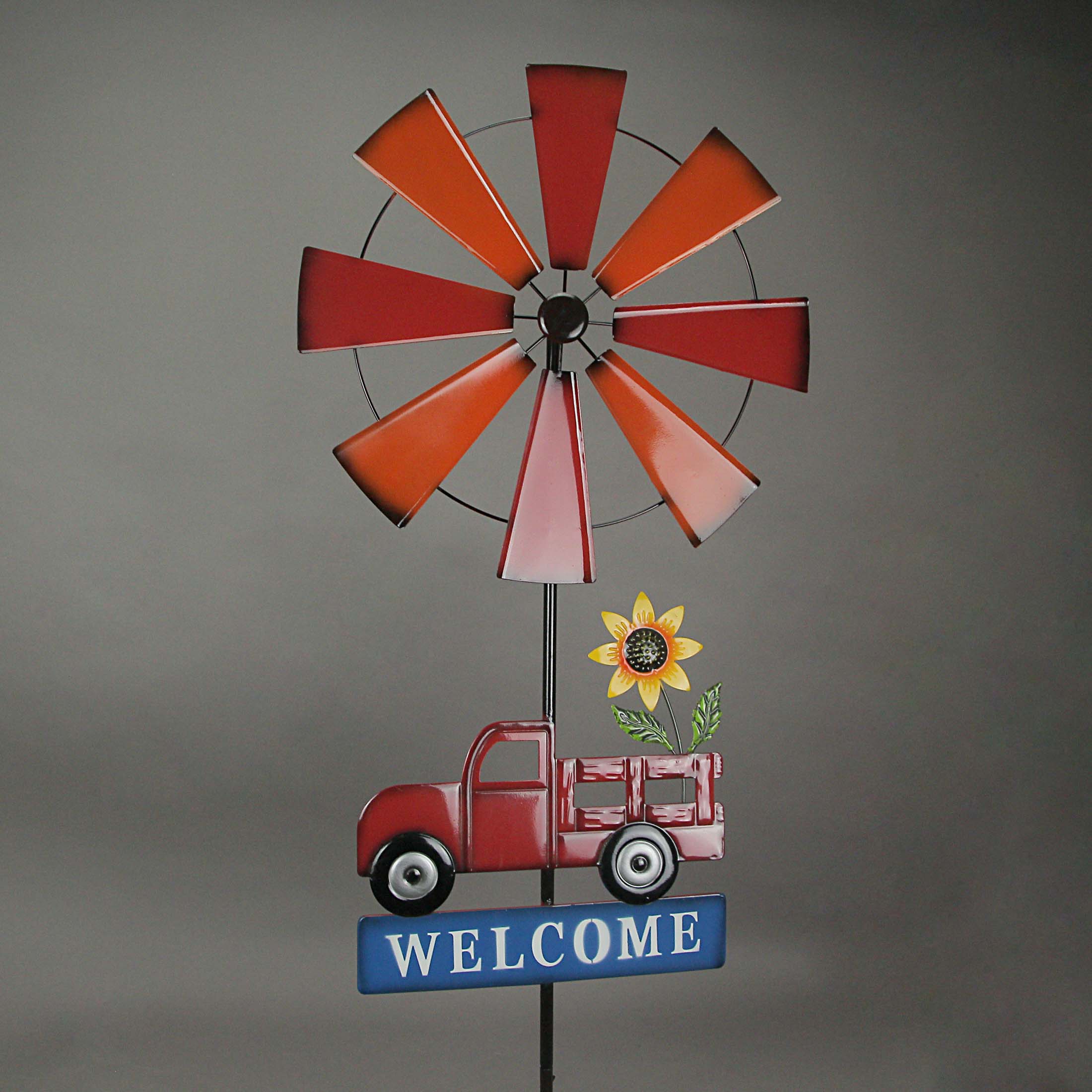 Alt View 1. Direct International - Farmhouse Style Red Farm Truck Windmill Spinner Welcome Garden Stake 72 Inches Outdoor Décor - Multicolored.