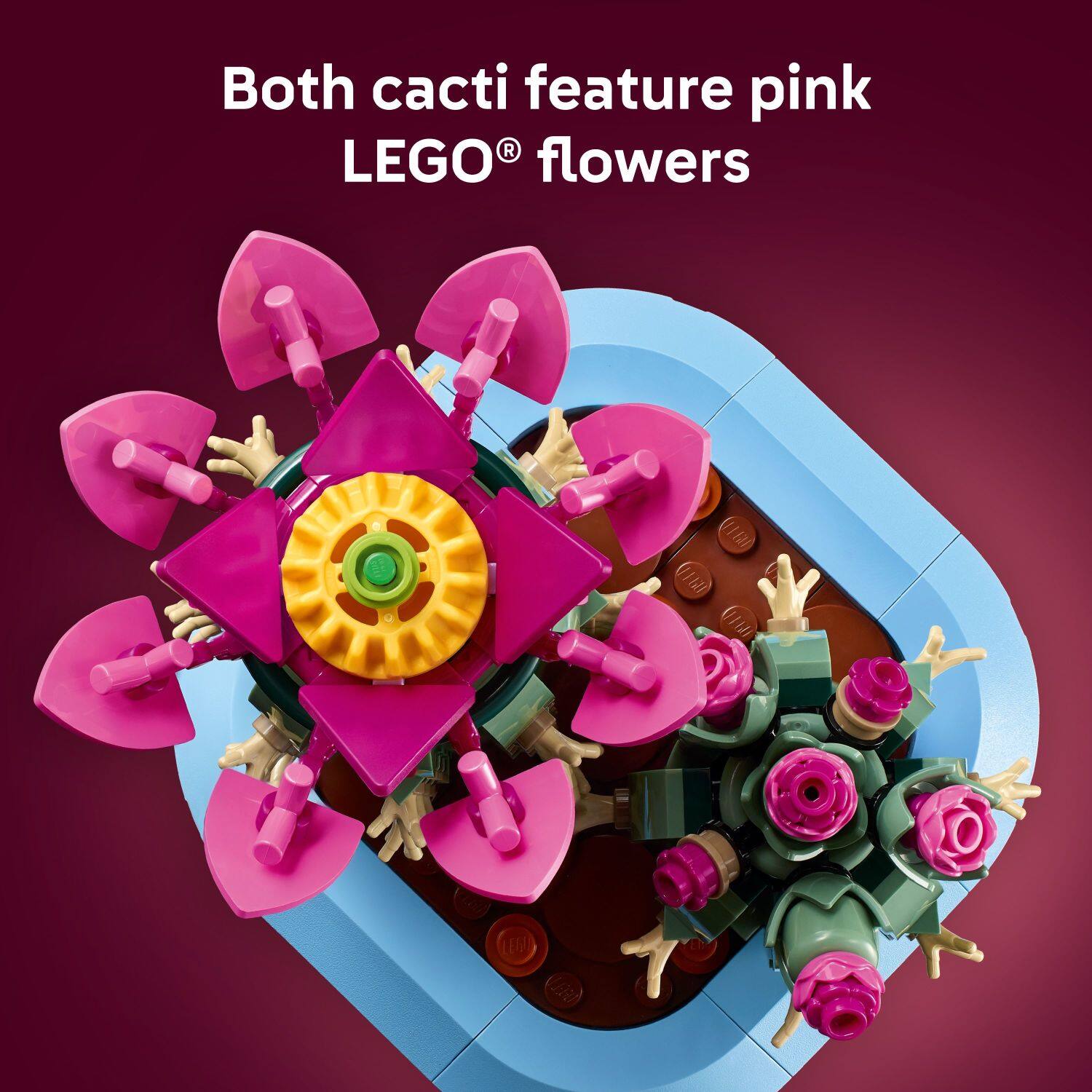 Both cacti feature pink LEGO® flowers