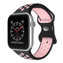 StrapsCo - ColorBlock Active Strap Silicone Rubber Watch Band For Apple Watch - 40mm/41mm/42mm (Medium-Long) - Black & Pink