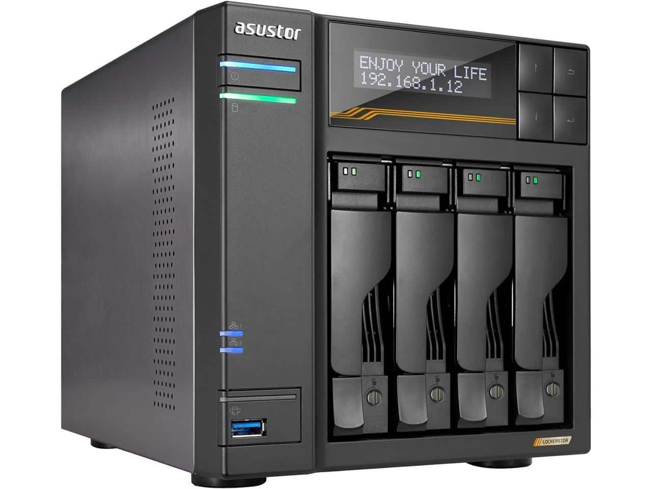 Asustor - Lockerstor 4 Gen3 AS6804T 4-Bay NAS, 2.3GHz CPU, USB 4, 10GbE/5GbE, 16GB DDR5 RAM, M.2 SSD Slots (Diskless)